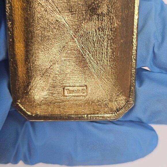 Vintage Modernist White Enamel Gold Tone Signed Crown Trifari Pendant Necklace - Picture 7 of 15